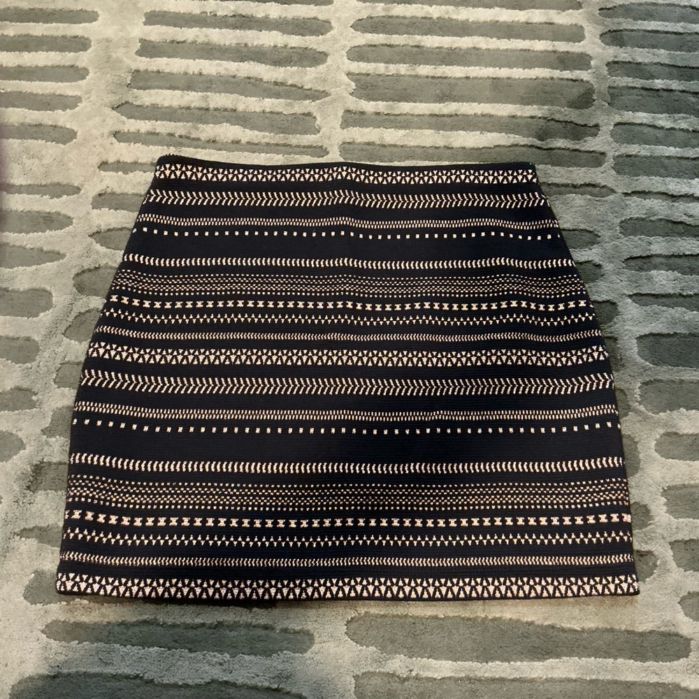Express Black and Gold Tribal-Stripe Mini Skirt